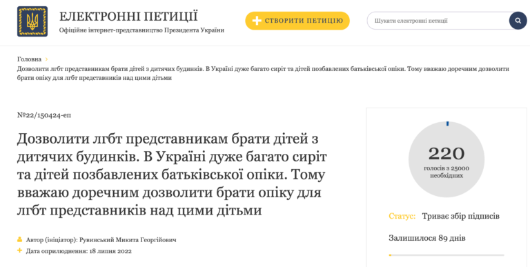 В Україні створили петицію з вимогою дозволити представникам ЛГБТ усиновлювати дітей