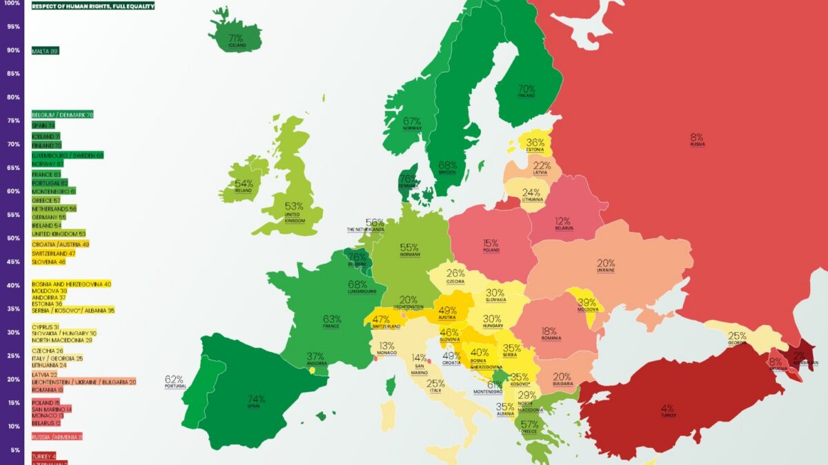 ІЛГА-Європа опублікувала свій щорічний Райдужний індекс і Райдужну мапу